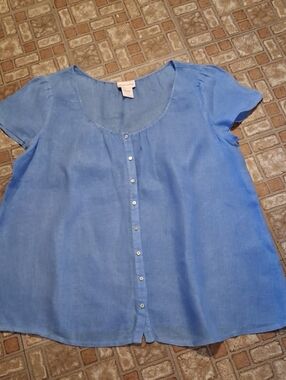Soft Surroundings Sky Blue Linen Top Size Large